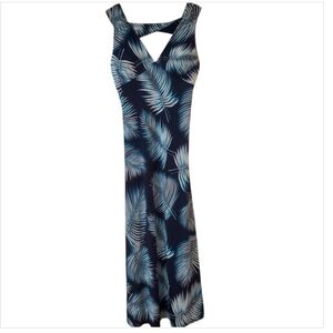 India Boutique Tropical Leaf Print Maxi Dress, One Size, Navy & White